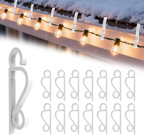 cshare Gutter Hooks for Christmas Lights, 60 Pcs Double Holder Gutter Clips for Roof Windows Hanging Outside String Lights, Icicle Fairy Light, Christmas Tree Decorations-White