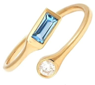 Ringe Frauen für mittelfinger, Eheringe Gold Vintage Offener Ring Verstellbar mit Blau Rechteckschliff Topas 14K Gelbgold Größe 50 (15.9)