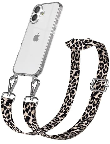 EAZY CASE Handykette - Verstellbares Taschenband kompatibel mit iPhone 17, Schulterriemen, Handykordel mit Silikon Hülle, Umhängetasche, Leo - Schwarz Beige Silber