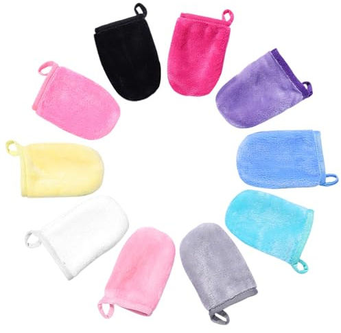 lomdung 10 Stück Mikrofaser-Waschhandschuhe, 11 X 9 cm Waschhandschuh | Wiederverwendbare Make-up-Entferner Handschuhe, Waschhandschuh Körper, Europäischer Stil, Starke Wasseraufnahme (10 Farben)
