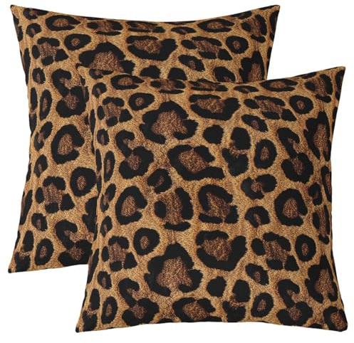 Homemissing Leopard Drucken Kissenbezüge 40x40cm Gepardpelz Kissenhülle Tierdruck Sofakissen Couchkissen Wildtier Haut Textur Dekokissen Kissenbezug Braun und Schwarz