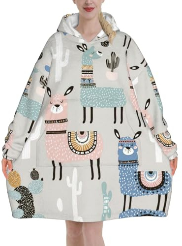 Lama-Kaktus-Sweatshirt für Damen, Sherpa-Sweatshirt, Decke, verlängerbar, warm, gemütlich, übergroß, tragbar, mit Tasche, Hoodie für Erwachsene