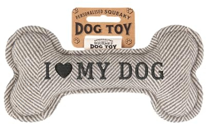 History & Heraldry Personalisiertes Quietschendes Hundespielzeug, Knochen Form, Grey, mit 'I My Dog' Aufschrift, Stoffspielzeug für Hunde