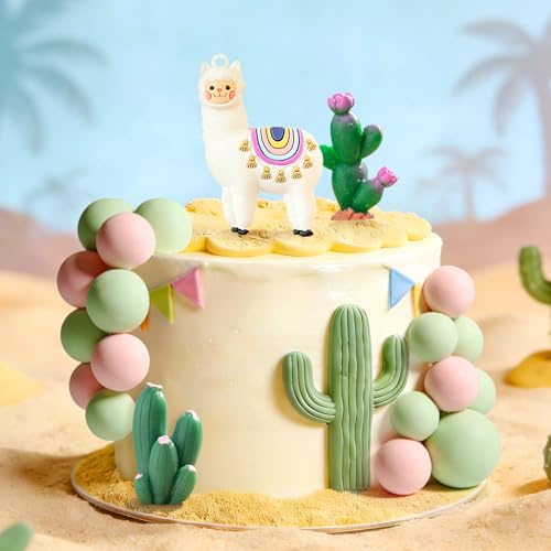 JeVenis Lama Kaktus Alpaka Kaktus Kuchenaufsatz Dekorationen für Mexikanische Fiesta Geburtstag Babyparty Cinco de Mayo Partyzubehör