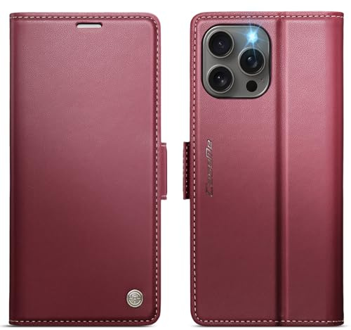 KZB Wallet Case for iPhone 16 Pro Max, Magnetic Flip, RFID Blocking, Red | 3 Card Holders, Kickstand, Shockproof, Premium PU Leather, Magnetic Closure, Phone Cover for iPhone 16 Pro Max (6.9'')