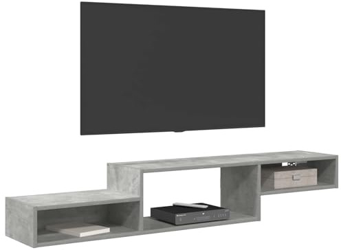 SKTQYQO Meuble TV mural gris béton 150 x 28 x 26 cm | Bois d'ingénierie, grand rangement, montage mural, pour petit salon