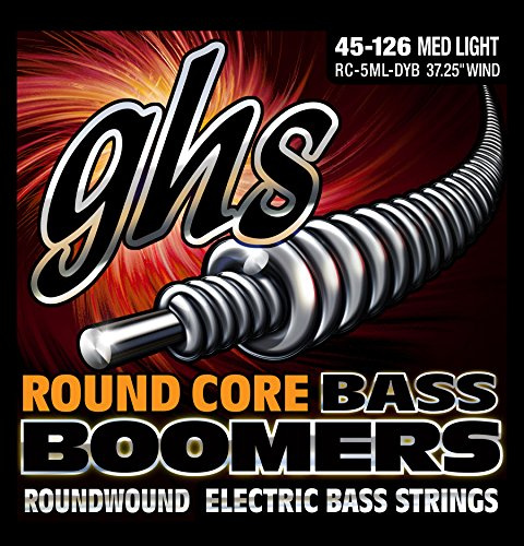 GHS Strings GHS Round Core Bass Boomers, 5-String Set, Medium Light Gauge, 45-126 (37.25 Winding) (RC-5ML-DYB), Silver