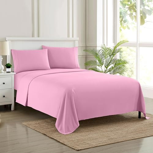 Sweet Home Collection 1936 Thread Count Sheet Soft Egyptian Quality Brushed Microfiber Set di Biancheria da Letto di Lusso Piatto, Lenzuolo con Angoli, 2 federe, Microfibra, Rosa, Coppia, 3 unità