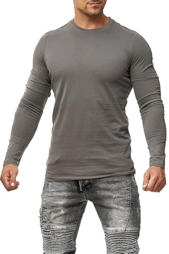 Happy Clothing Herren T-Shirt Langarm - Basic Longsleeve Shirt - Slim Fit Männer Oberteil aus 100% Baumwolle 165 g/m² - Bequemes Langarm T-Shirt Herren für Alltag, Freizeit & Business