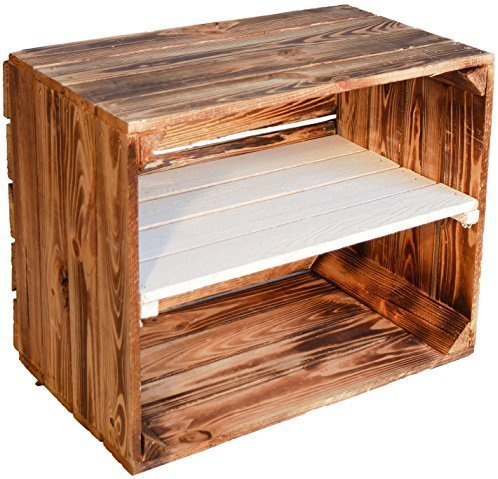 Massive Schuh- Bücherregalkiste Obstkiste Weinkiste Maße ca 50 x 40 x 31cm xxxaus dem Alten LandxxxWeinkisten Obstkisten Holzkiste Dekokiste Regal (Geflammt weißes Mittelbrett längs)