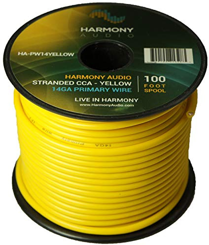 Harmony Audio HA-PW14YELLOW Primary Single Conductor 14 Gauge Yellow Power or Ground Wire Roll 100 Feet Cable for Car Audio/Trailer/Model Train/Remote