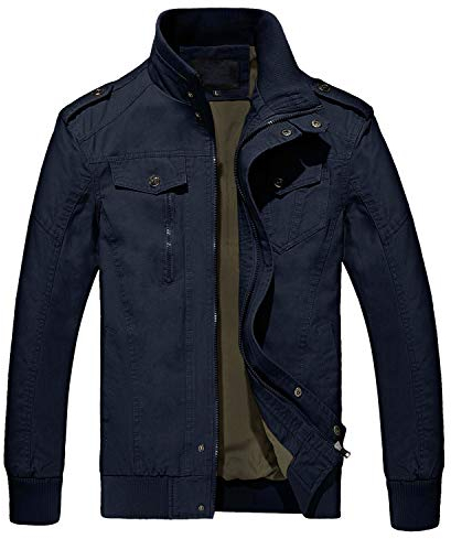 MAGCOMSEN Herren Cargojacke Outdoor Frühling Jacke Leicht Baumwolljacke Herren Freizeit Windjacke Tactical Military Jacke mit Stehkragen Dunkelblau 3XL