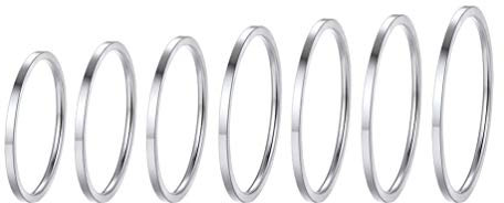 PROSTEEL Anelli Donna Impilabili- 7 Pezzi Anelli per Nocche- Anelli Sottili Donna Tutte le Dita- Colore Argento, Misura 6-24 (con Confezione)