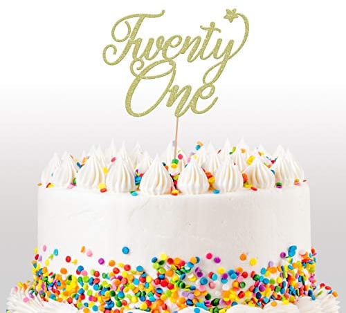 Cakeshop 21st Birthday Glitter Cake Topper, Age 21 Cake Topper Decoration, 21st Anniversary - Double Sided 400gsm Glitter Card, Choice 14 of Colours and Loads of Styles (Champagne)