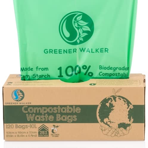 Greener Walker 25% Extra Dick Kompostierbare biologisch abbaubar Müllbeutel 6L/10L/30L Müllbeutel(10L-120 Müllsäcke)