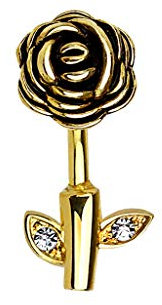 Tata Gisèle Piercing Nombril Banane en Acier Chirurgical 316L et Cristal - Fleur - Rose avec Incrustation de Cristal sur Les Pétales - (Or Doré)