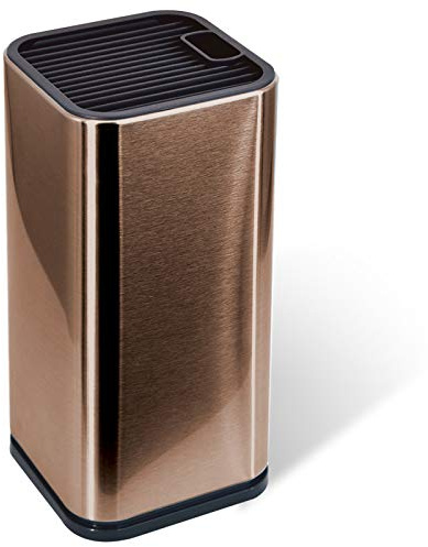 Rose Gold Stainless Steel Universal Knife Block Holder with Slots for Scissors or Sharpening Rod, Space Saver Knife Storage, Detachable for Easy Cleaning, Square Knife Holder For Safe