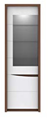FORTE Saint Tropez Vitrine mit 1 Tür und 1 Glastür, Holzwerkstoff, Sangallo Eiche Dekor kombiniert mit Weiß Glanz, 42 x 63,7 x 189,3 cm