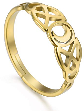 Amaxer Damenring Silber Edelstahl Irish Celtic Moon Ring Verstellbar (Gold)