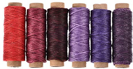 uxcell Leder-Nähgarn-Set, 45,7 m, 175D/1 mm, Polyester, flach, gewachste Schnur für Handnähen, Leder-Buchbindung, Basteln, (6 Farben, 6 Stück)