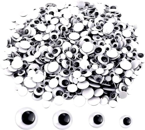 UPINS 1500 Stück schwarze Wackelaugen-Aufkleber mit selbstklebenden Wackelaugen, 6 mm, 8 mm, 10 mm, 12 mm, gemischte Verpackung