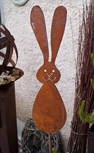 Rostalgie Edelrost Hase Langohr auf Stab 73 cm Gartenstecker Ostern Dekoration (Metall, beide Ohren Oben)