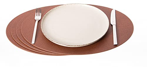 Nikalaz Oval Platzsets aus Recyceltem Leder, 4 Stück Tischsets, Tisch-Matten, Platzdeckchen 45.7 x 33 cm (Schmutziges Braun)