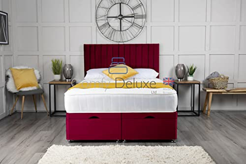 Comfy Deluxe LTD Plush Velvet Ottoman Storage Divan Bed Side Lift Open with Vertical Panel Apollo Headboard (4.0FT Small Double (121cm X 192cm), Maroon)