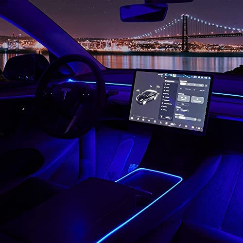 Nestour 2021-2022 Tesla Model 3 Y Neon-Innenbeleuchtung für Autos (Mittelkonsole+Armaturenbrett+2 Fußleuchten) APP-gesteuerte LED-Leuchtstreifen mit Mehreren Szenen-Modi im RGB-Farbraum