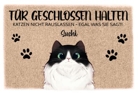 MyMagicMemory Personalisierte Fußmatte mit 1 bis 8 Katzen Katzenliebhaber | Indoor- und Outdoor-Fußmatte mit Katzenmotiv | 70X50 cm Rutschfester personalisierter Teppich