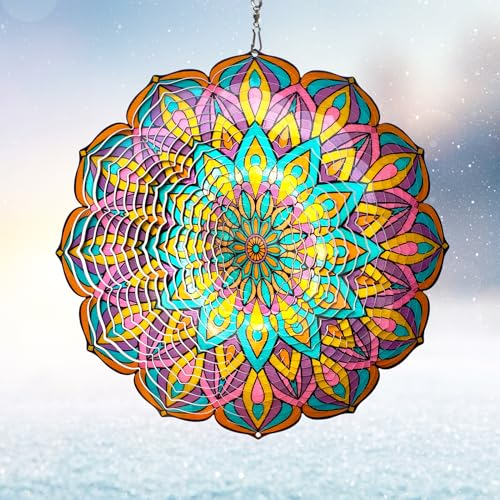 Eiryhope Windspiel Mandala Lila Tulpe, 30,5 cm Edelstahl Windspinner, kinetische hängende Skulptur 3D Metall Windfänger, Hofkunst-Dekor, Gartendekoration, Innen- und Außendekoration, Geschenk wert