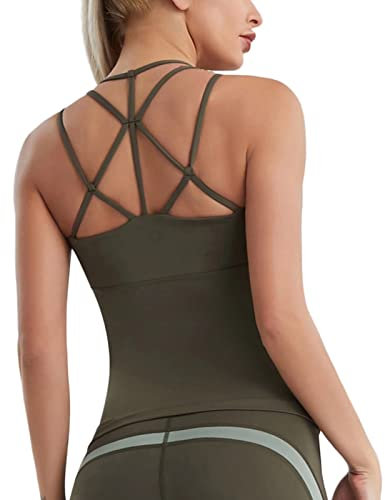 Damen Workout Tops Yoga Shirts Laufshirts Ärmellos Gym Tank Tops Sport Weste Top mit abnehmbarem Brustpolster