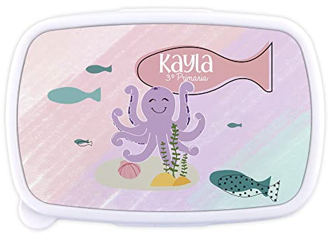 LolaPix Portamerenda Bambina Scuola. Lunch Box Bambini. Porta Pranzo Personalizzatto. Porta Merenda. Sicuro per le microonde. Privo di BPA, ftalati e metalli pesanti. 18x13x6 cm. Polpo bambino