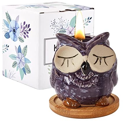 Kinforse Candele Profumate alla Lavanda con Design Gufo - Idee Regalo Donna Compleanno con Elegante Confezione, Aroma Rilassante per Casa e Benessere - Regalo Perfetto per Lei o Amica Speciale