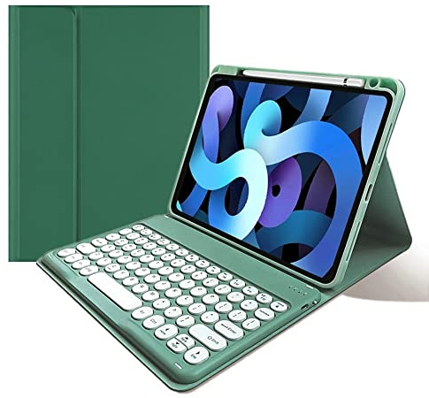 kaitesi Keyboard Case for iPad 9th/ 8th/ 7th Generation 10.2 Inch, Air 3rd Gen, Pro 10.5 inch, Detachable Round Key Color Keyboard Cover (Dark Green)