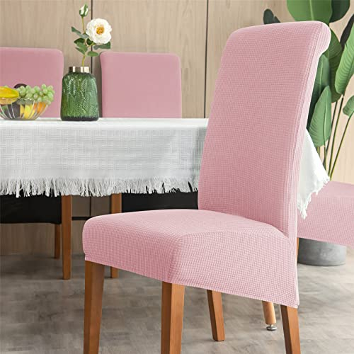 Chickwin Imperméable Housse de Chaise XL 1 2 4 6 Pieces Extensible, Plaid Jacquard Housses de Chaises de Salle à Manger Dossier Haut Universelle pour Salon Cuisine Mariage (1 Pièces,Rose)