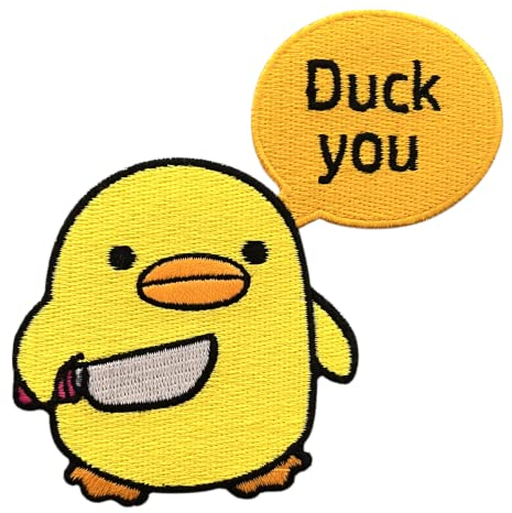 Urbanski Patch Ente mit Messer duck you zum Aufbügeln 9 x 9 cm | Aufnäher Applikation Bügelbild