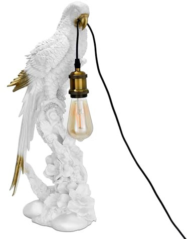 ADM - 'Papagei' - Tischlampe mit Klassische moderne figurative Skulptur aus Harz mit handdekoriert Details - Weiß - H57 cm