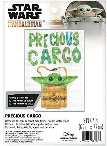 Dimensions 70-65225 Precious Cargo Star Wars The Mandalorian Counted Cross Stitch Kit for Beginners, 5 x 7, 14 Cnt. White Aida, 4pcs