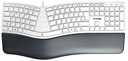 CHERRY KC 4500 ERGO, Ergonomische Tastatur, Deutsches Layout (QWERTZ), Kabelgebunden, Handballenauflage mit Memory-Schaum, Geschwungenes Tastenfeld, Weiß-Grau