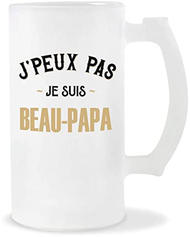 Planetee Chope de bière Beau-papa J'peux pas | Verre à Bière Pinte 50 cl Cadeau famille original et drôle