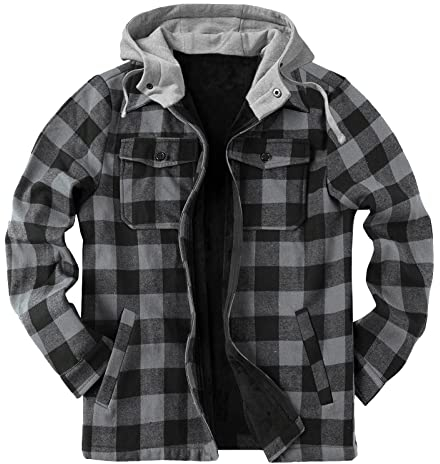 Winter Steppjacke Herren Herren Herbst und Winter Mode Lässig Plaid Polar Fleece Tasche Mit Kapuze Reißverschluss Schnalle Verbundmantel Jacke Dicker Mantel Kutschermantel Herren