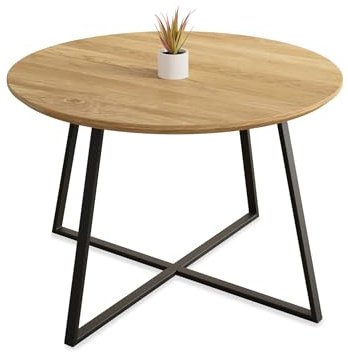 Lumarc Roma, Couchtisch Handgefertigt aus Massivholz Eiche Geölt und Stahl im Modernen Industrial Minimalistisch Design, Schwarz, Rund, Ø60x40 cm