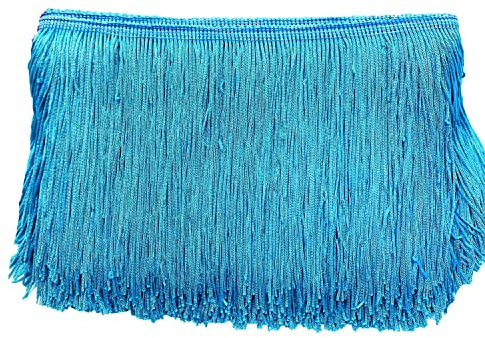20cm x 2m Fransenborte Fransenbordüre Fransenband Dekoband Tanzfransen Schnittfranse Seide Quaste Fransen-Borten Bänder zum Nähen,DIY Basteln,Kleidung Dessous Kostüme Vorhänge Dekoration,Blauer See