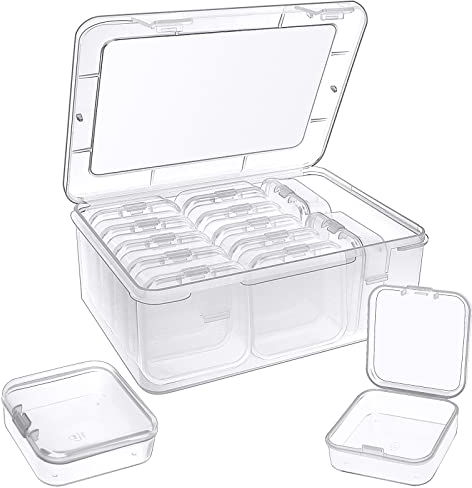 NAEBRO 15 Aufbewahrungsbox mit Deckel Klein, 14 Mini-Plastik Aufbewahrungsbox und 1 Groß-Aufbewahrungbehälter, Rechteckige Leere Aufbewahrungsbehälter für Perlen Pillen Schmuck