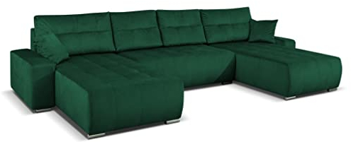 MargaretHadas24 Ecksofa U-Form MEDIOLAN III mit Schlaffunktion und Bettkasten 362 cm Wohnlandschaft Sofa XXL (Kronos 19 - grün)
