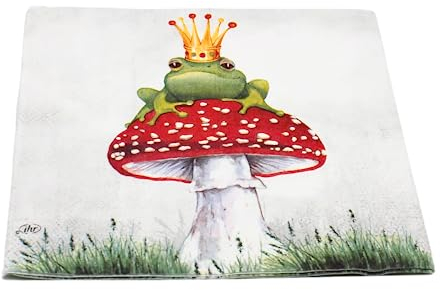 Hochwertige Lunch-Servietten/Papierservietten/Tafel-Servietten/Deko-Serviette, Motiv: Froschkönig auf Fliegenpilz, L/H 33 x 33 cm. Menge 40 Stück.