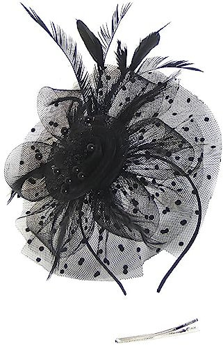 LATRAT Mesh Kopfbedeckung, Vintage-Feder-Bowler-Hut mit Mesh-Blumenherz-Haarteil, für Frauen Mädchen, Schwarz