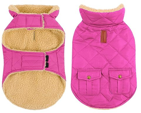 CITÉTOILE Wintermantel Hundemantel, Warme Winterjacken mit Fleece für Hunde,Hundejacke Hundekleidung Hundepullover Dog Coat mit Geschirr Loch für Chihuahua Dackel, Rosa, M