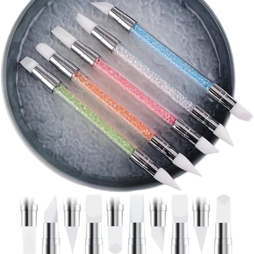 5Pcs Nail Art Sculpture Pens Silicone Nail Art Tools Rhinestone Nail Art Brushes DIY Decoration Nail Art Tools for Painting Designing